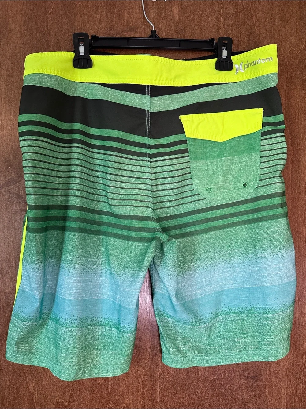Hurley Green Gradient Stripe Board Shorts with Neon Trim